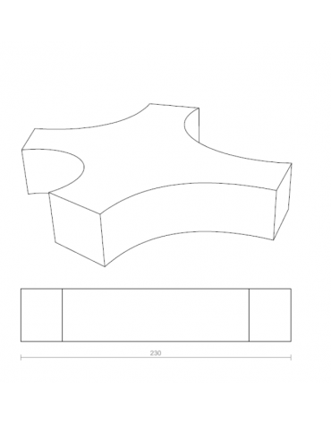 Panchina monoblocco in cemento con una particolare forma, senza schienale - cm 180x230x45h