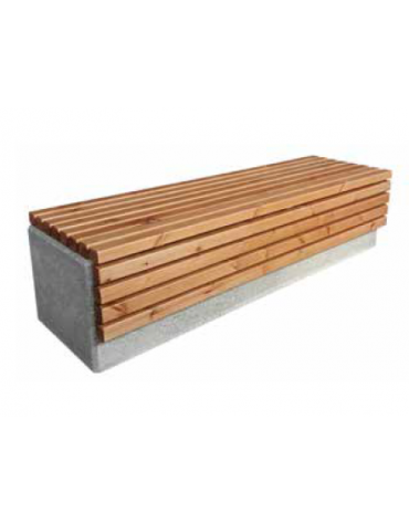 Panchina piana monoblocco in calcestruzzo armato con acciaio zigrinato e zincato, seduta con doghe in legno - cm