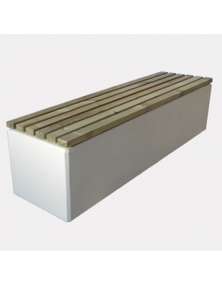 Panchina piana realizzata in graniglia di marmo con seduta in legno di pino - cm 200x50x49h