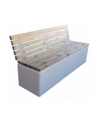 Panchina monoblocco, in graniglia di marmo, seduta e schienale con doghe in legno di pino - cm 200x65,2x95,7h