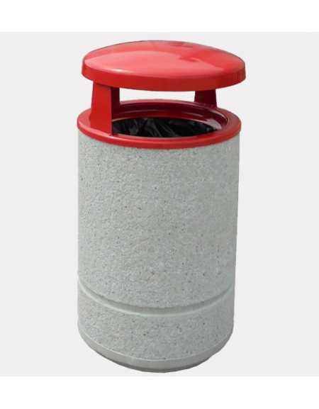 Cestone portarifiuti di forma cilindrica in cemento con coperchio in acciaio, capacità 136 Lt - cm Ø 60x108h