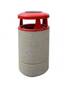 Cestino portarifiuti di forma cilindrica in graniglia di marmo con coperchio in acciaio, capacità 136 Lt, con posacenere