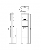 Cestino per la raccolta di deiezioni canine, con distributore sacchetti, di forma ellittica in acciaio zincato e verniciato - cm