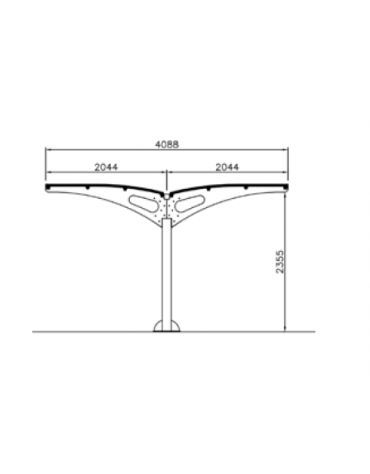 Pensilina bifacciale in acciaio zincato e verniciato, modulo base, copertura in policarbonato - cm 408,8x250x235,5h