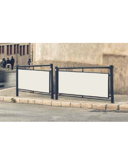 Barriera predisposta per pubblicità con due sostegni e due traversi in tubolare tondo, pannello con telaio - cm 175x142h
