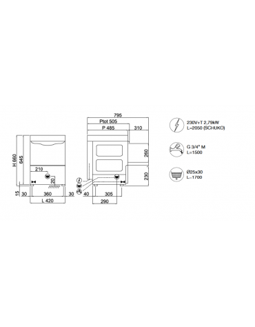 Lavabicchieri cesto quadro cm 35x35 - controllo elettronico - altezza massima del bicchiere cm 25 - cm 42x50x66h