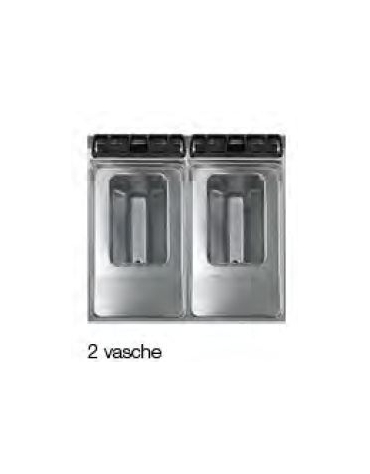 Friggitrice a gas su mobile con 2 vasche libere e bruciatori esterni - 2 Vasche da lt. 13+13 - potenza 12+12 Kw - cm 80x90x87h