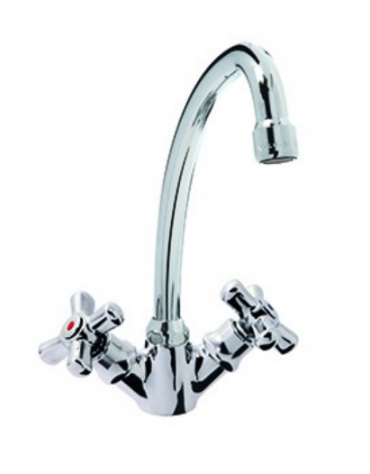 Rubinetto monoforo a lavello con canna a "U" e maniglie a Croce - Ø canna mm 18 - mm 180x255h