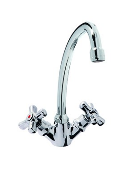 Rubinetto monoforo a lavello con canna a "U" e maniglie a Croce - Ø canna mm 18 - mm 180x255h