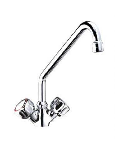 Rubinetto monoforo a lavello con canna a "C" e maniglie Rotonde - Ø canna mm 18 - mm 275x250h