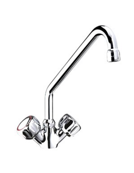 Rubinetto monoforo a lavello con canna a "C" e maniglie Rotonde - Ø canna mm 18 - mm 275x250h