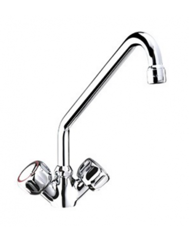Rubinetto monoforo a lavello con canna a "C" e maniglie Rotonde -  Ø canna mm 18 - mm 300x310h
