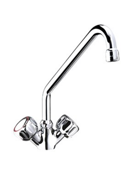 Rubinetto monoforo a lavello con canna a "C" e maniglie Rotonde -  Ø canna mm 18 - mm 300x310h