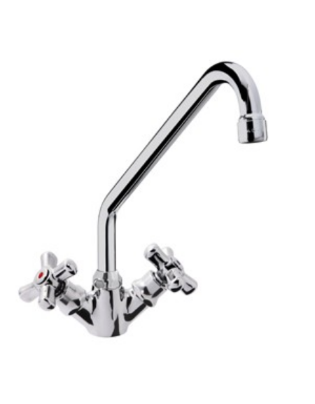 Rubinetto monoforo a lavello con canna a "C " e maniglie a Croce - Ø canna mm 18 - mm 300x310h