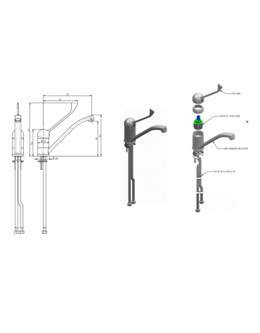 Rubinetto miscelatore monoforo con leva clinica cromata e canna girevole - mm 215x240h