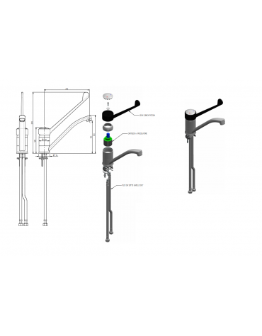 Rubinetto miscelatore monoforo con leva clinica in plastica nera - Lunghezza canna girevole mm 215