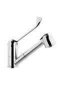 Rubinetto miscelatore monoforo con leva clinica cromata, canna girevole e doccetta estraibile - mm 230x250h