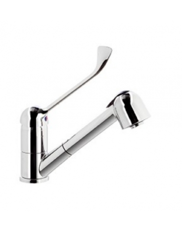Rubinetto miscelatore monoforo con leva clinica cromata, canna girevole e doccetta estraibile - mm 230x250h