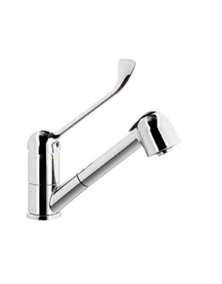 Rubinetto miscelatore monoforo con leva clinica cromata, canna girevole e doccetta estraibile - mm 230x250h