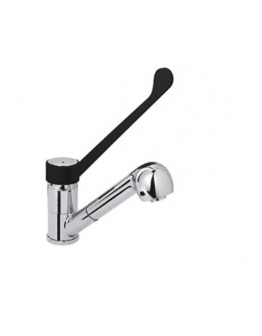 Rubinetto miscelatore monoforo con canna girevole, doccetta estraibile e leva clinica in plastica nera - mm 230x310h