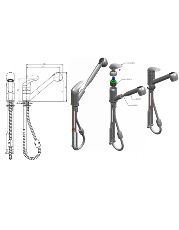 Rubinetto monoforo miscelatore con doccetta estraibile, leva corta - mm 230x190h