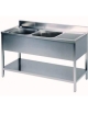 Lavello inox 2 vasche + gocciolatoio destro- Con ripiano di fondo - Dimensioni cm 180x70x85/90h
