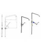 Monoforo a lavello con miscelatore leva lunga, canna Ø mm 24 a "C", leva clinica cromata - mm 400x425h