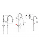 Gruppo doccia prelavaggio monoforo a lavello piccolo con maniglie rotonde - mm 250x580h