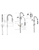 Gruppo doccia prelavaggio monoforo a lavello piccolo con maniglie a Stella - mm 250x580h