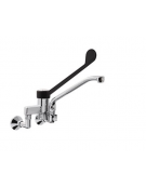 Rubinetto biforo miscelatore a muro con canna girevole mm Ø20x250 e leva clinica in plastica nera - Interasse 155±20 mm 