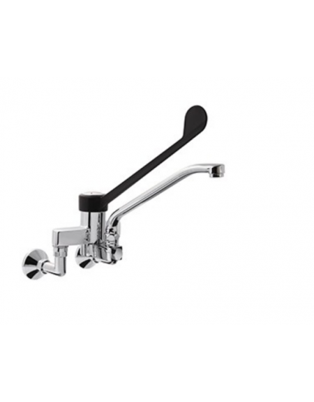 Rubinetto biforo miscelatore a muro con canna girevole mm Ø20x250 e leva clinica in plastica nera - Interasse 155±20 mm 