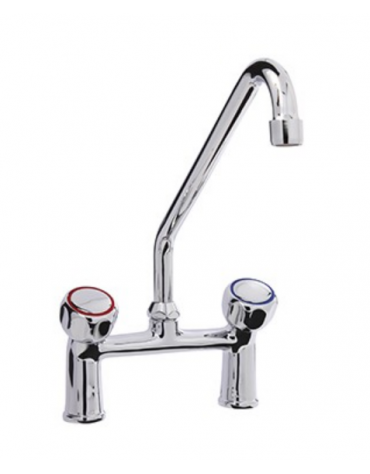 RUBINETTO BIFORO CON CANNA GIREVOLE "C" Ø18X250, MANIGLIA ROTONDA. INTERASSE 155mm - LUNGHEZZA CANNA MM 250