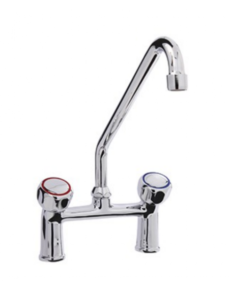 RUBINETTO BIFORO CON CANNA GIREVOLE "C" Ø18X250, MANIGLIA ROTONDA. INTERASSE 155mm - LUNGHEZZA CANNA MM 250