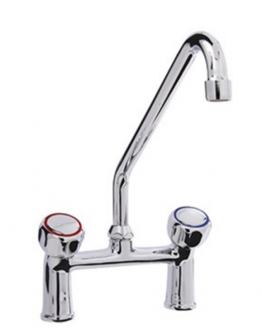 RUBINETTO BIFORO CON CANNA GIREVOLE "C" Ø18X300, MANIGLIA ROTONDA. INTERASSE 155mm - LUNGHEZZA CANNA MM 300