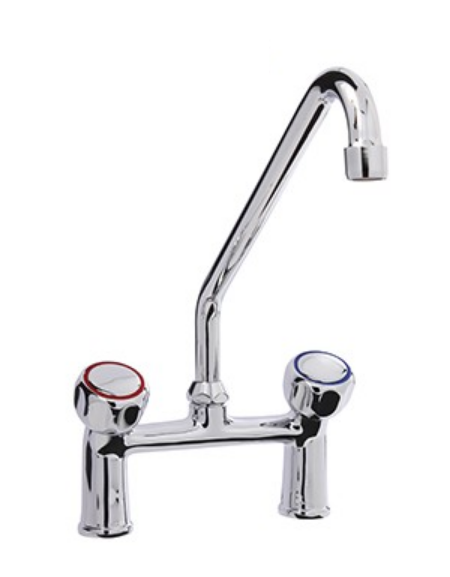 RUBINETTO BIFORO CON CANNA GIREVOLE "C" Ø18X300, MANIGLIA ROTONDA. INTERASSE 155mm - LUNGHEZZA CANNA MM 300