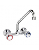 Rubinetto biforo a muro con canna a "C" Ø mm 18 e maniglia Rotonde - mm 250x250h