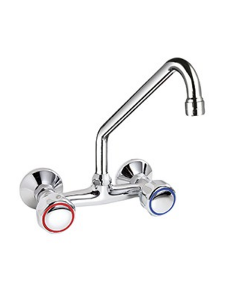 Rubinetto biforo a muro con canna a "C" Ø mm 18 e maniglia Rotonde - mm 250x250h