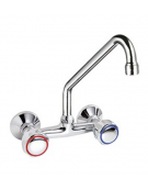 Rubinetto biforo a muro con canna a "C" Ø mm 18 e maniglie Rotonde - mm 300x290h