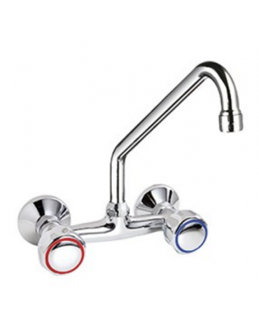 Rubinetto biforo a muro con canna a "C" Ø mm 18 e maniglie Rotonde - mm 300x290h