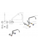 Rubinetto biforo a muro con canna a "C" Ø mm 18 e maniglie Rotonde - mm 300x290h
