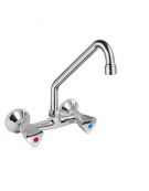 Rubinetto biforo a muro con canna a "C" Ø mm 18 e maniglia a Stella - mm 250x250h
