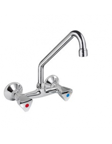 Rubinetto biforo a muro con canna a "C" Ø mm 18 e maniglia a Stella - mm 250x250h