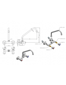 Rubinetto biforo a muro con canna a "C" Ø mm 18 e maniglia a Stella - mm 250x250h