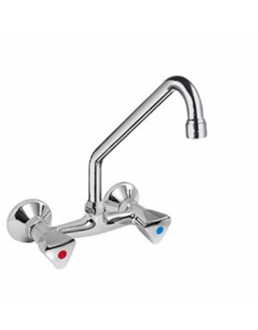 Rubinetto biforo a muro con canna a "C" Ø mm 18 e maniglie a Stella - mm 300x290h