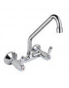 Rubinetto biforo a muro con canna a "C" Ø mm 18 e maniglia a Leva - mm 250x250h