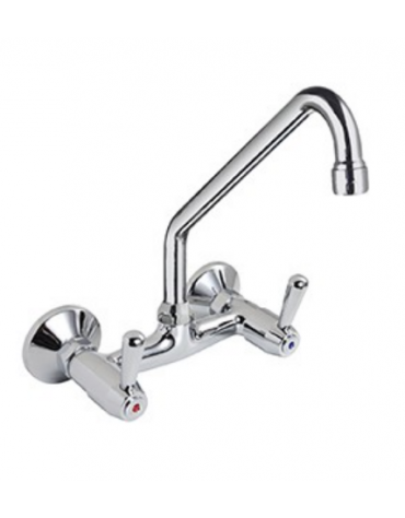 Rubinetto biforo a muro con canna a "C" Ø mm 18 e maniglie a Leva - mm 300x290h