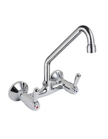 Rubinetto biforo a muro con canna a "C" Ø mm 18 e maniglie a Leva - mm 300x290h