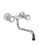 Rubinetto biforo a muro con canna girevole a "S" Ø mm 18 e maniglie Rotonde - mm 220x125h