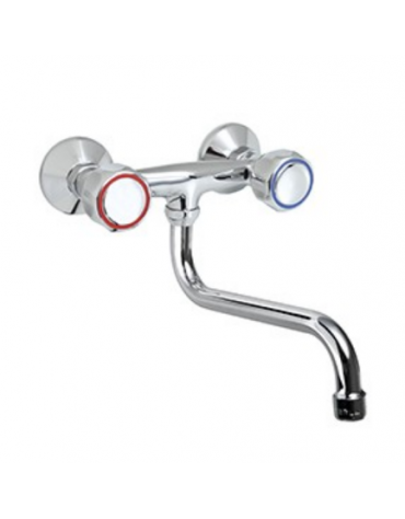 Rubinetto biforo a muro con canna girevole a "S" Ø mm 18 e maniglie Rotonde - mm 220x125h