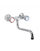 Rubinetto biforo a muro con canna girevole a "S" Ø mm 18 e maniglie Rotonde - mm 300x145h